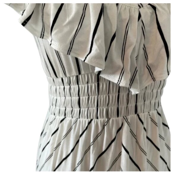 Express High-Low Ruffle Knit Dress Striped White Black Size S Petite - Picture 9 of 11